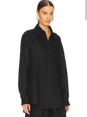 AEXAE  Linen Woven Shirt in Black